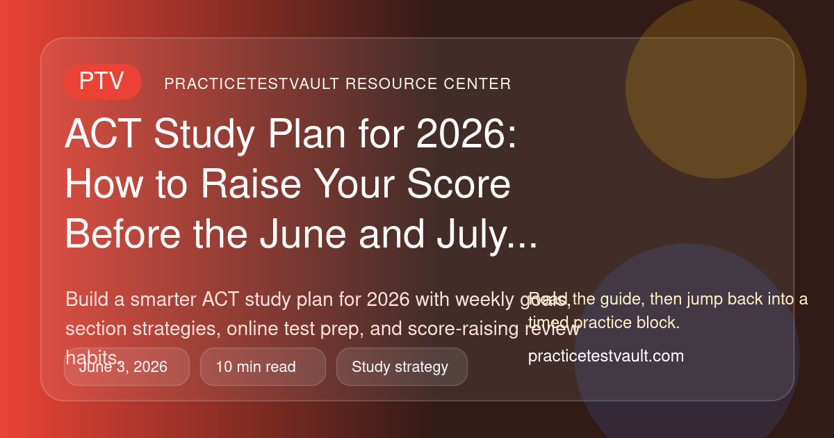 PracticeTestVault article illustration for ACT Study Plan for 2026: How to Raise Your Score Before the June and July Test Dates