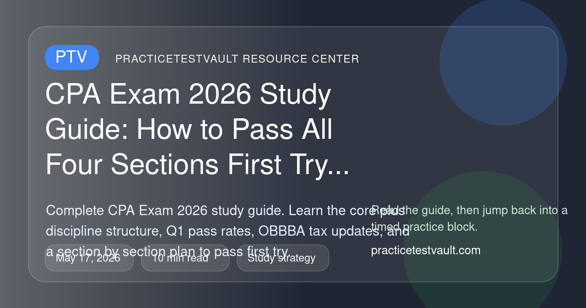 PracticeTestVault article illustration for CPA Exam 2026 Study Guide: How to Pass All Four Sections First Try