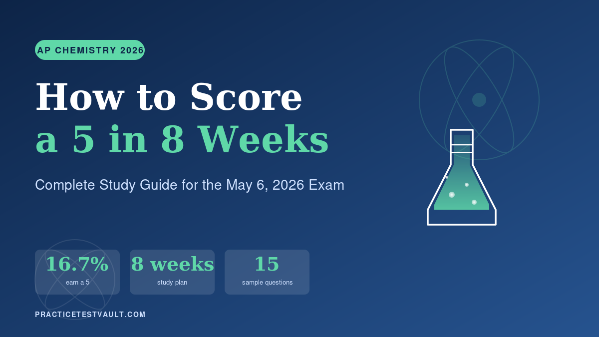 AP Chemistry Exam 2026 study guide cover with green Erlenmeyer flask