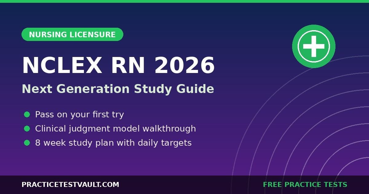 NCLEX RN 2026 Next Generation Study Guide cover with stethoscope and clinical judgment bullet points