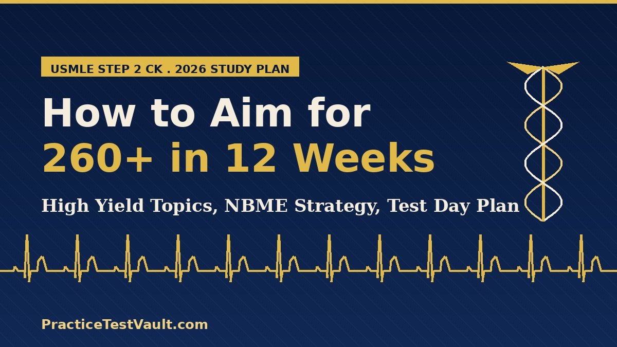 PracticeTestVault article illustration for USMLE Step 2 CK 2026 Study Plan: How to Aim for 260+ in 12 Weeks